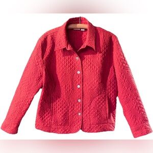 Chico’s Quilted Jacket Brick Red Size 2 (12/14)(L) Shell Buttons Lightweight